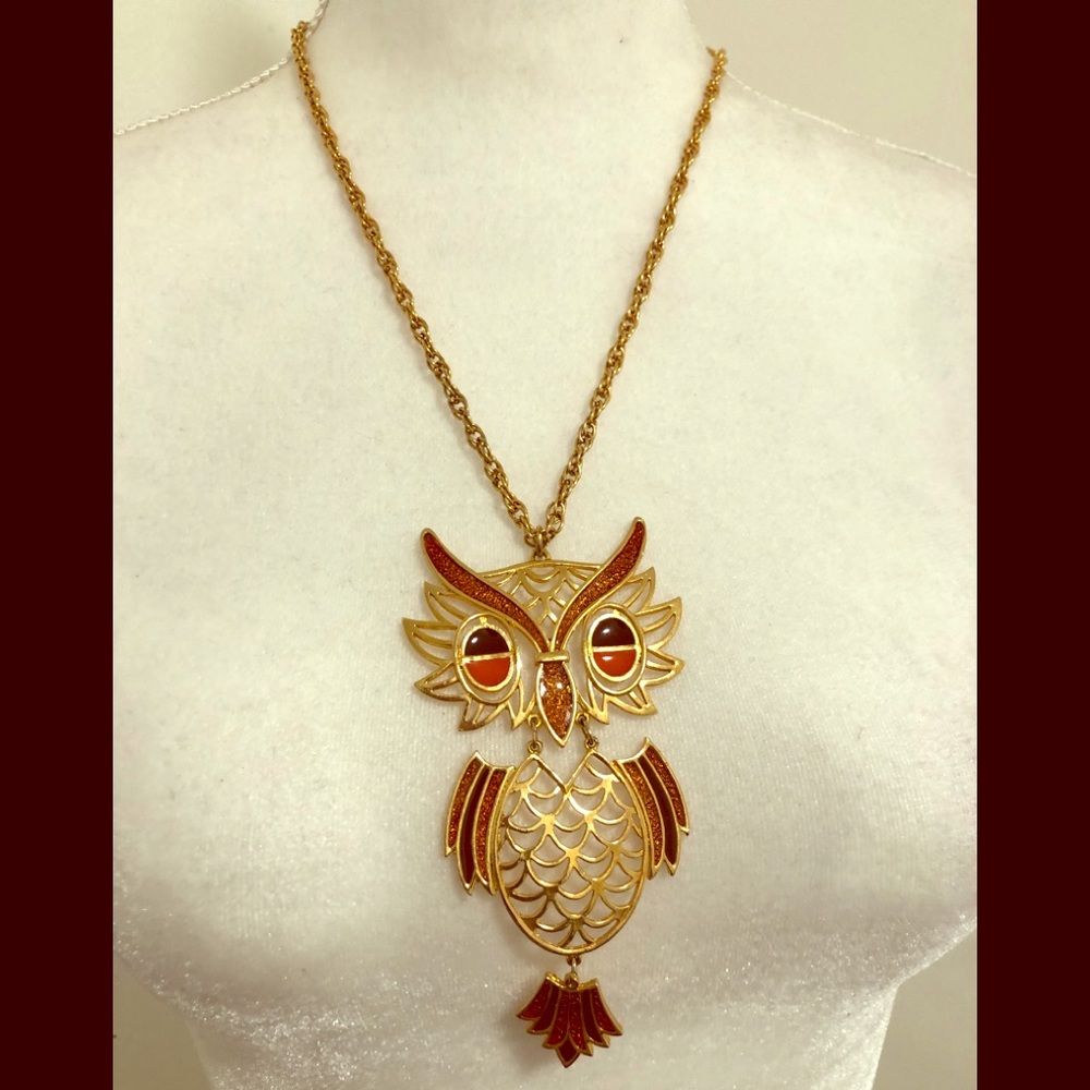 Cute Owl Statement Gold with Black & Red Accents